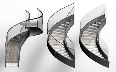 modern revolving stair indoor stair handrail stair 3d model