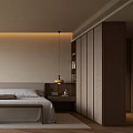 Cozy Modern Bedroom Interior Design With Bed Nightstand Lamp Blinds And Plant 3d model