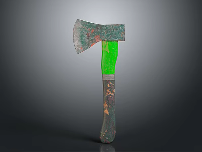 Rusty Metal Blade Axe With Green Handle And Metal Connection Part 3d model