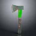 Rusty Metal Blade Axe With Green Handle And Metal Connection Part