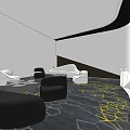 Modern Living Room Interior With White Black Sofa Coffee Table Set On Geometric Carpet 3d model