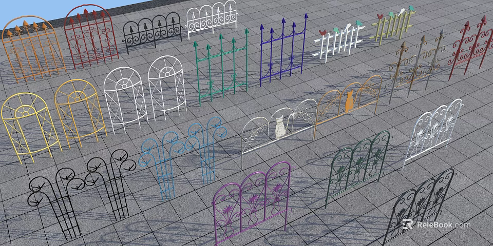 Colorful Decorative Fences With Various Designs And Metal Wrought Iron Styles For Garden 3d model 