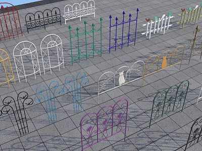 Colorful Decorative Fences With Various Designs And Metal Wrought Iron Styles For Garden 3d model