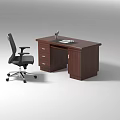 Wooden Office Desk with Black Office Chair and Pens Notebook on Top