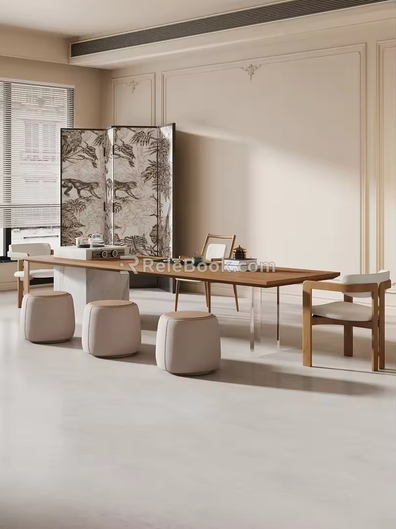 -Ji Feng Tea Table Tea Table and Chair Tea Table and Chair Combination Tea Table Large Plate Table Long Table 3d model