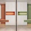 Modern White Shoe Cabinet With Orange Green Accents Open Shelf Bench And LED Lighting