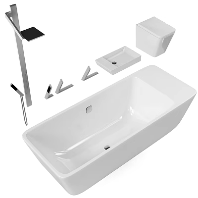 Modern Bathroom Suite With Bathtub Toilet Sink And Shower Fixtures 3d model