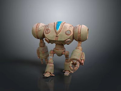 3D Mechanical Robot Character With Large Round Shoulders Blue Central Panel And Brown Body 3d model