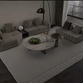 Modern Living Room Interior Round Coffee Table With Marble Top Fruit Bowl And Dried Plants