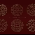 Traditional Chinese Wall Decor with Golden Circular Patterns on Red Background 3d model