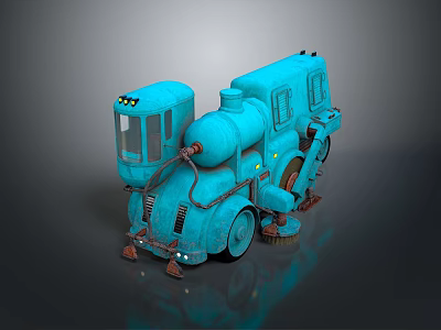 Blue Steam Locomotive Themed 3D Mechanical Model Computer Generated Digital Artwork 3d model