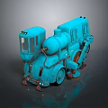 Blue Steam Locomotive Themed 3D Mechanical Model Computer Generated Digital Artwork