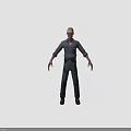 Bald Man With Forehead Scar White Eyebrows White Eye In Torn Gray Shirt Black Background