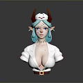 Woman with Teal Hair Red Horns and White Top Character Design