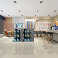 Modern Shopping Mall Wood Store With Bright Interior Display Shelves And Products