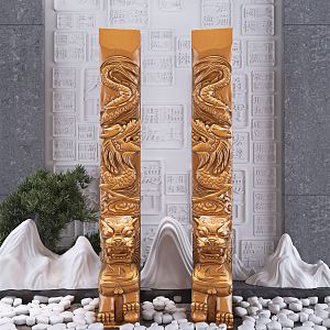 Chinese Pillar Lion Dragon Pillar Stone Sculpture Ornaments 3d model