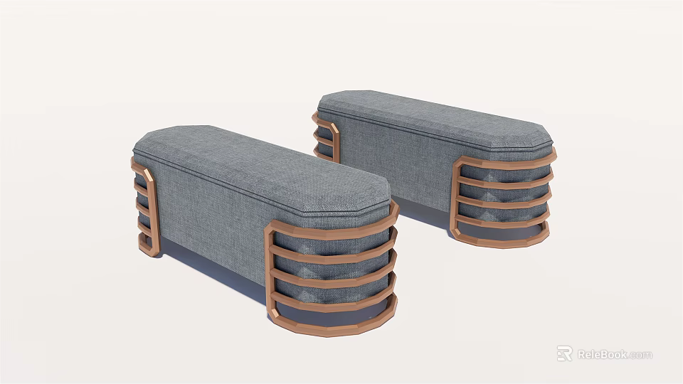 Modern Gray Sofa Bench With Brass Frame And Upholstered Seat Design 3d model 