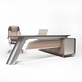 Modern Office Desk with Laptop on Top and Cabinet with Drawers