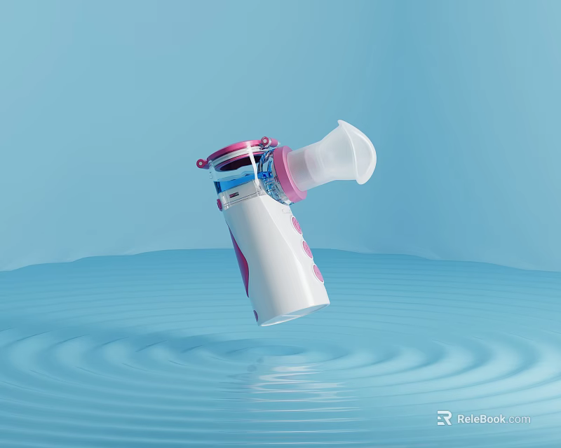 Pink And White Household Nebulizer With Blue Water Ripple Background 3d model 