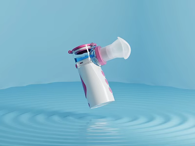 Pink And White Household Nebulizer With Blue Water Ripple Background 3d model