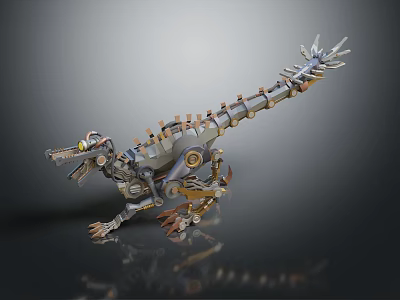 Mechanical Dinosaur Character With Metal Skeleton Gears And Mechanical Parts Design 3d model
