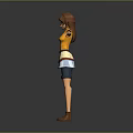 3D Female Character In Yellow Top White Apron And Blue Shorts With Arms Outstretched