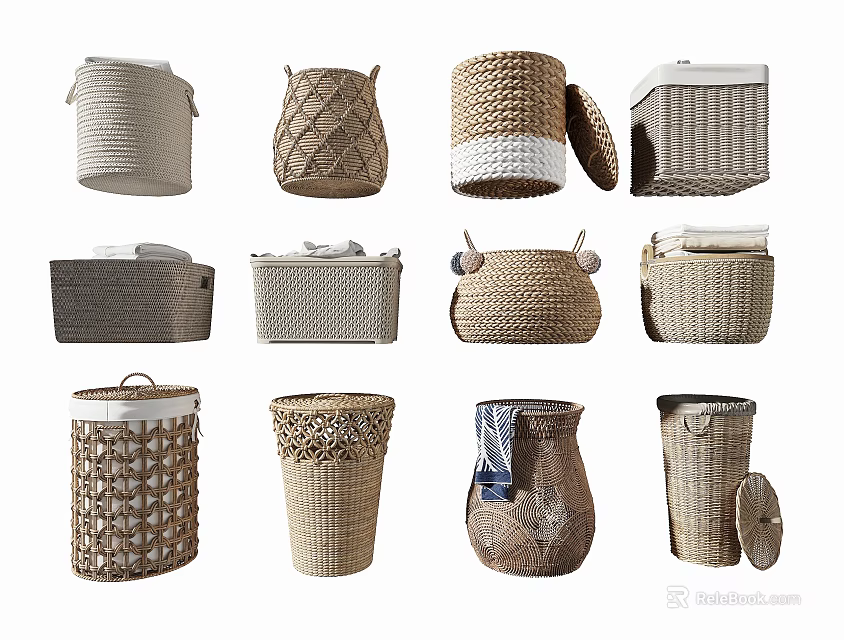Woven Storage Baskets With Various Designs For Home Decor And Organization 3d model