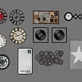 Stylish Wall Decor Collection Featuring Clocks Photo Frames Gear And Star Elements 3d model