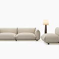 Modern Beige Fabric Two Seater Sofa With Matching Single Armchair And Floor Lamp