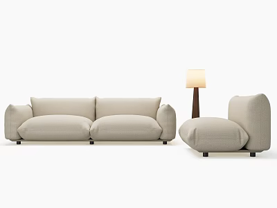 Modern Beige Fabric Two Seater Sofa With Matching Single Armchair And Floor Lamp 3d model