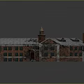 Red Brick Industrial Building With Snow Covered Roof Multiple Chimneys And Connected Structures 3d model