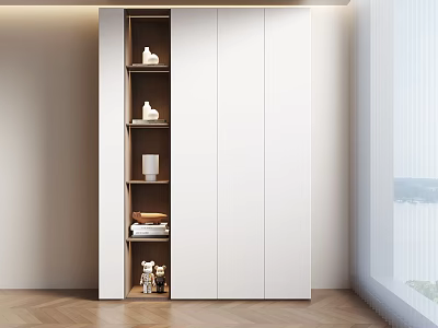 Modern White Shoe Cabinet With Open Shelves Decorative Vases And Books In Sleek Contemporary Interior 3d model