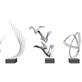 Modern Metal Decorative Ornament Set With Sculptural Fan Floral And Circular Designs On Black Bases