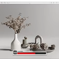 Stylish White Vase With Dried Plants Small Gray Vase And Pine Cones On Tray