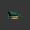 Green Velvet Hat With Gold Decorative Band And Peacock Feather Accent