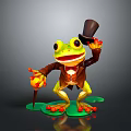 Frog Character In Top Hat And Brown Coat With Cane On Green Lily Pad