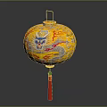 Traditional Yellow Lantern With Dragon Pattern And Red Tassel Furniture Decoration