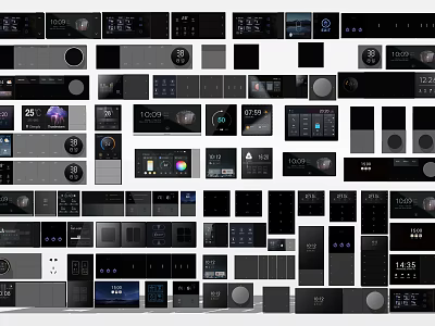 Various Modern Smart Switch Panels With Sleek Black And Gray Designs And Digital Displays 3d model