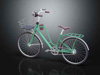 Stylish Light Green Bicycle With Front Basket Purple Seat And Rear Rack 3d model