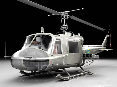Detailed Silver Gray Military Helicopter With Rotor Blades Cockpit Landing Gear And Fuselage 3d model