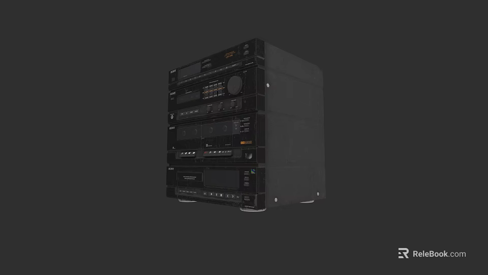 Black Stacked Audio System With Multiple Components And Control Panels For Home Use 3d model 