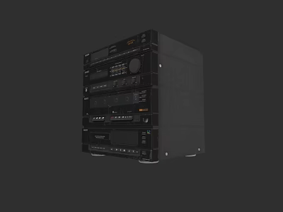 Black Stacked Audio System With Multiple Components And Control Panels For Home Use 3d model