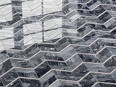 Modern Geometric Structural Components With Hexagonal Reflective Surfaces And Chevron Pattern 3d model