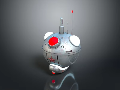 Silver Spherical Mechanical Equipment With Red Dome White Circular Components Antennas And Red Star 3d model