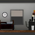 Cozy Bedroom Interior Design With Blue Bedspread Wooden Nightstand Table Lamp Computer Desk And Bookshelf