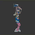 Futuristic Game Movie Robot Character With Pink Blue Yellow Mechanical Design And Shiny Finish