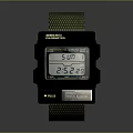 Modern Digital Watch With Black Square Dial LCD Display And Green Woven Strap