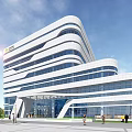 Modern Office Building Featuring White Exterior Sleek Lines And Surrounding Greenery