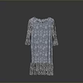 Light Blue Floral Pattern Dress With Three Quarter Sleeves And Pleated Hem
