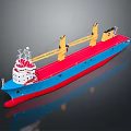 Colorful Cargo Ship With Blue Hull Red Deck And Yellow Cranes